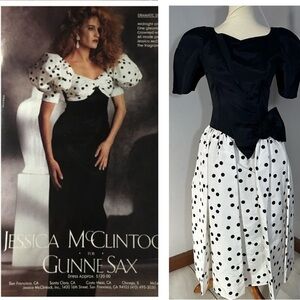 Vintage Gunne Sax 80s cocktail dress retro prom polka dot formal gown Rockabilly